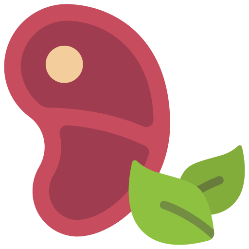 "Icona: bistecca stilizzata con foglie, simboleggiante carne vegetale