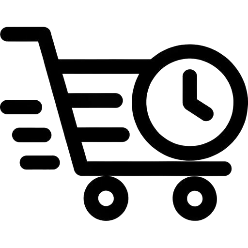 "Icona stilizzata di un carrello della spesa con un orologio, simbolo di consegna rapida